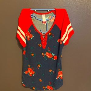 No Boundaries Navy blue with Red flowers Shirt